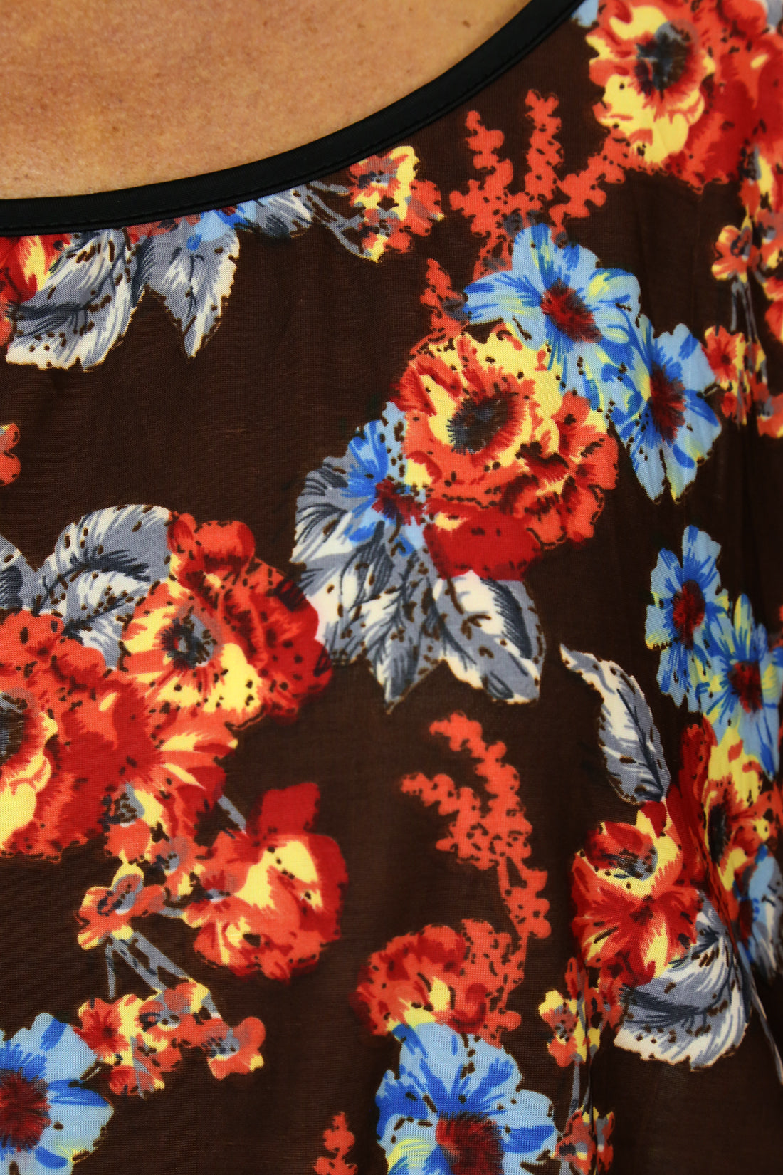 Ladies Batwing Sleeve Floral Print Tunic Top Brown
