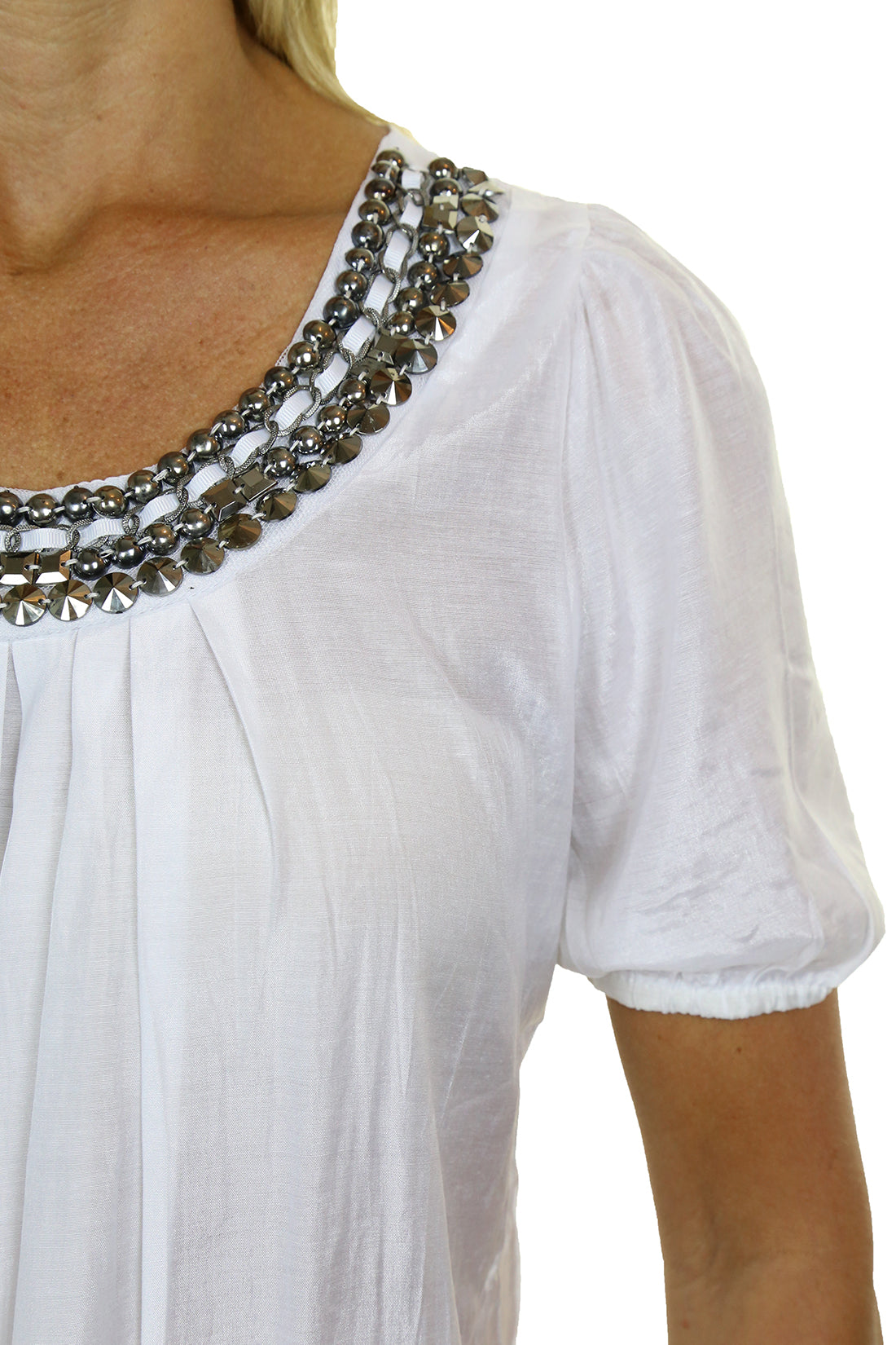 Tunic Top With Silver Bead Stud Detail White