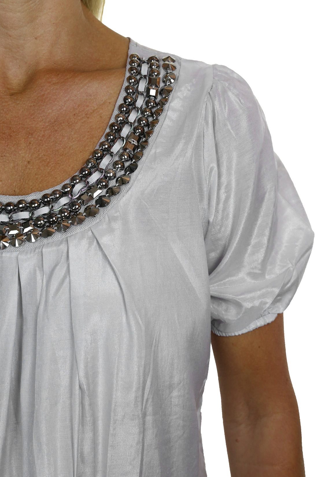 Tunic Top With Silver Bead Stud Detail Silver