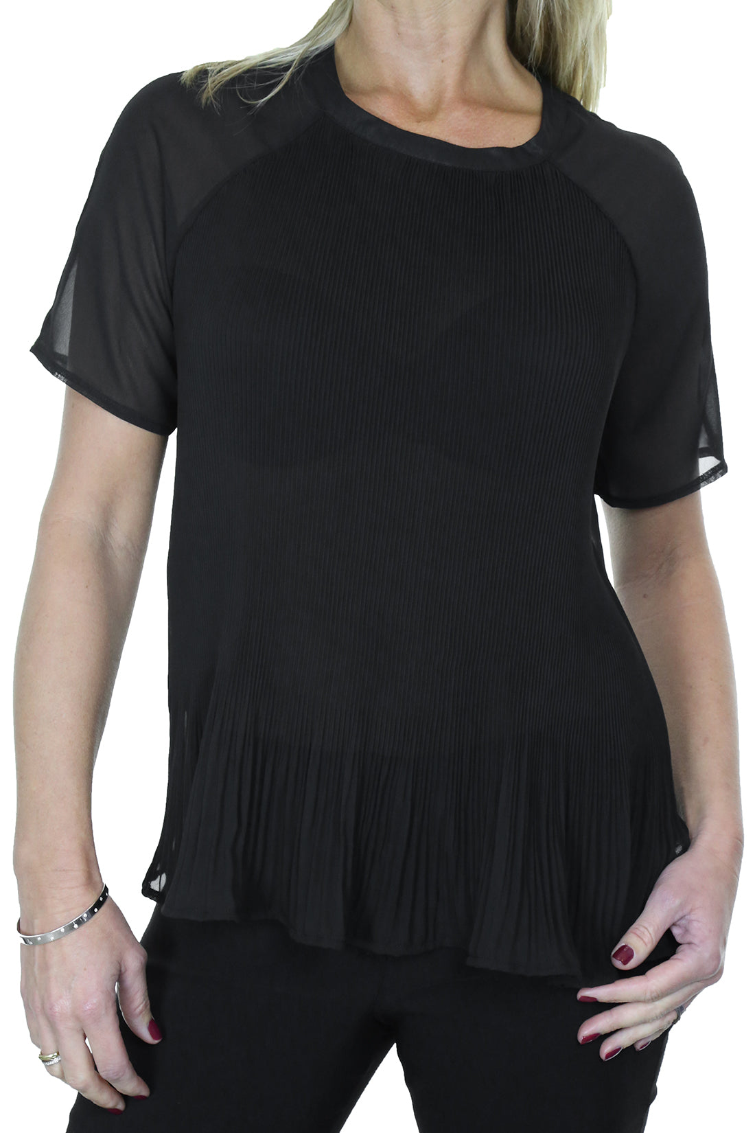 Pleated Fine Chiffon Top Black