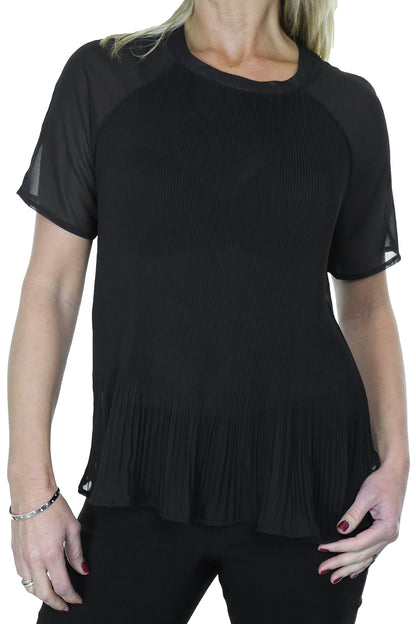 Pleated Fine Chiffon Top Black