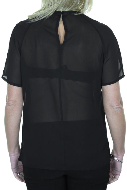 Pleated Fine Chiffon Top Black