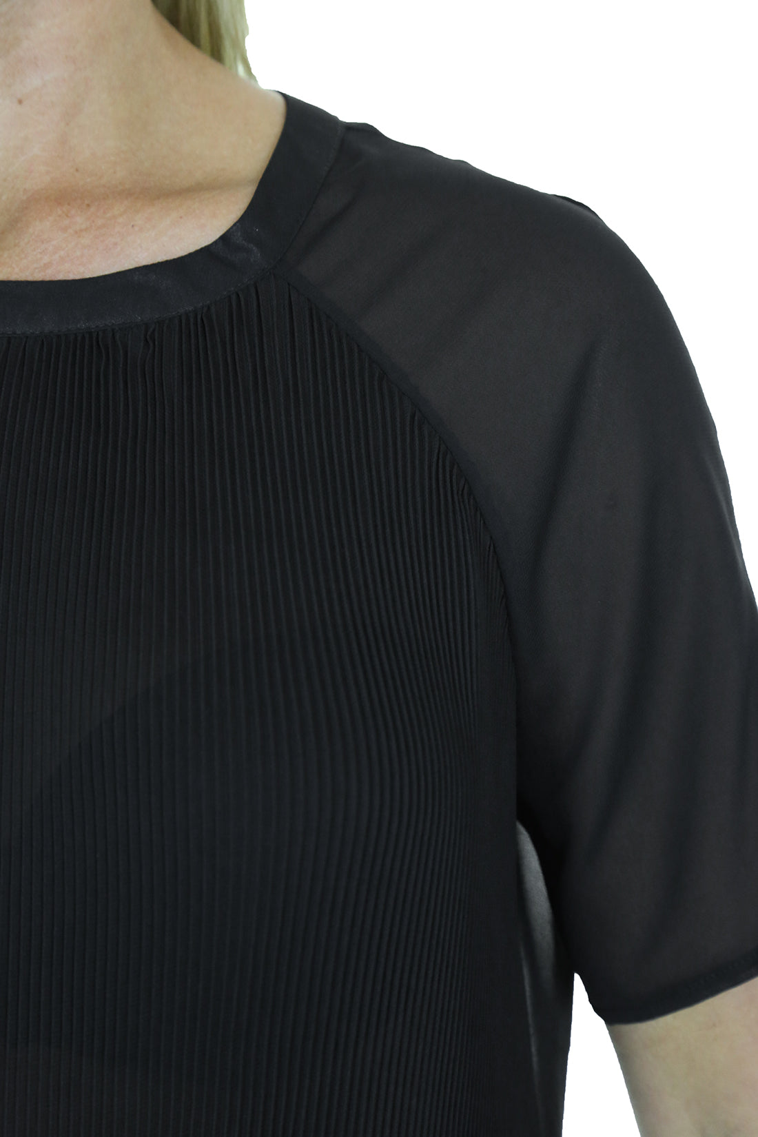 Pleated Fine Chiffon Top Black