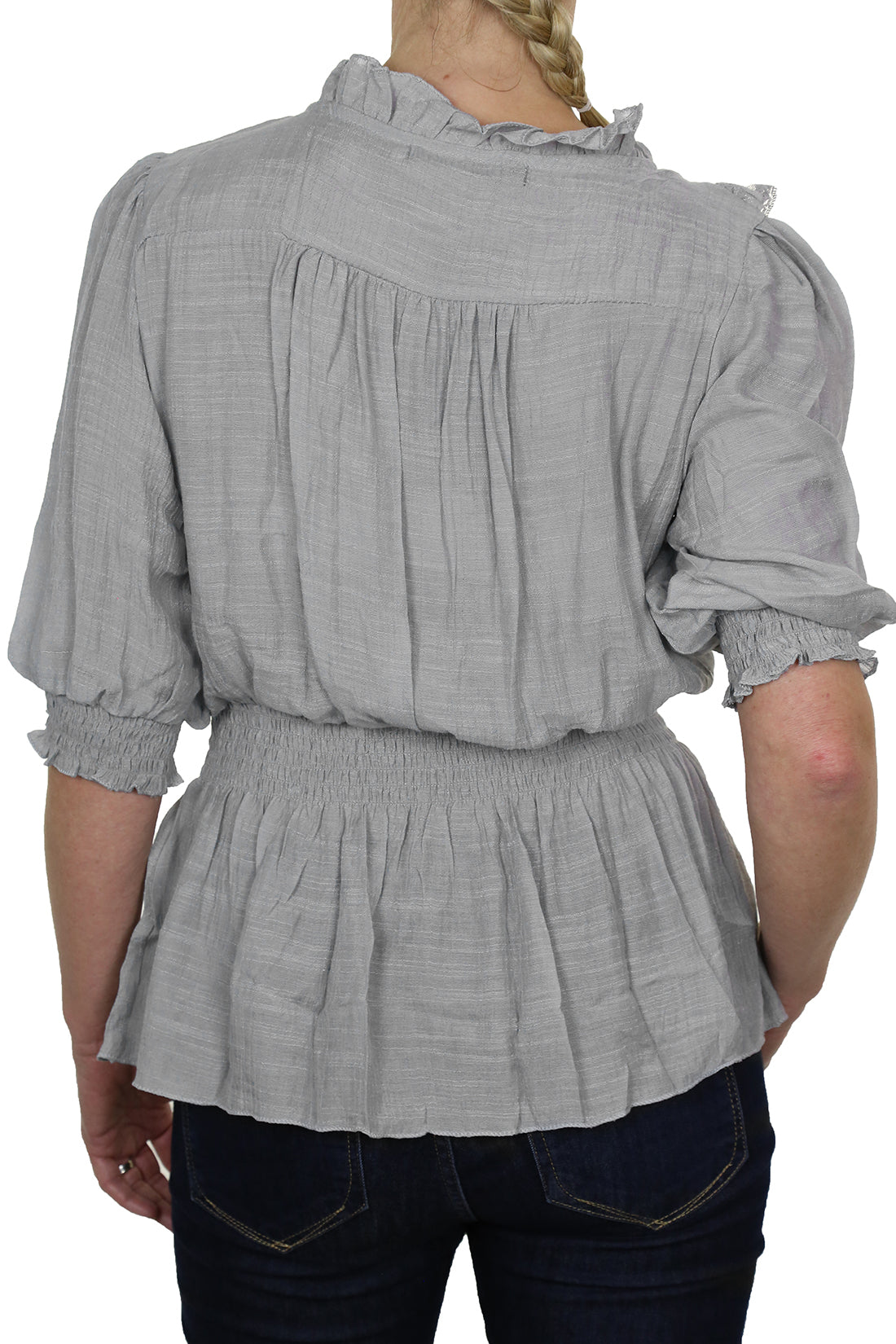 Romantic Style Tunic Shirt Top with Lace Grey