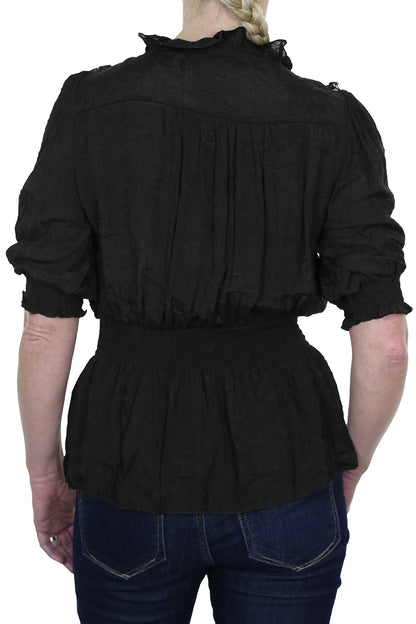 Romantic Style Tunic Shirt Top with Lace Black