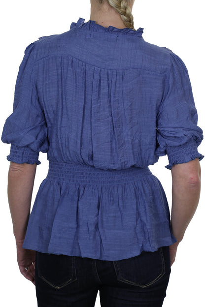 Romantic Style Tunic Shirt Top with Lace Blue