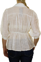 Crochet Lace Shirt Top With Frill Detail Cream