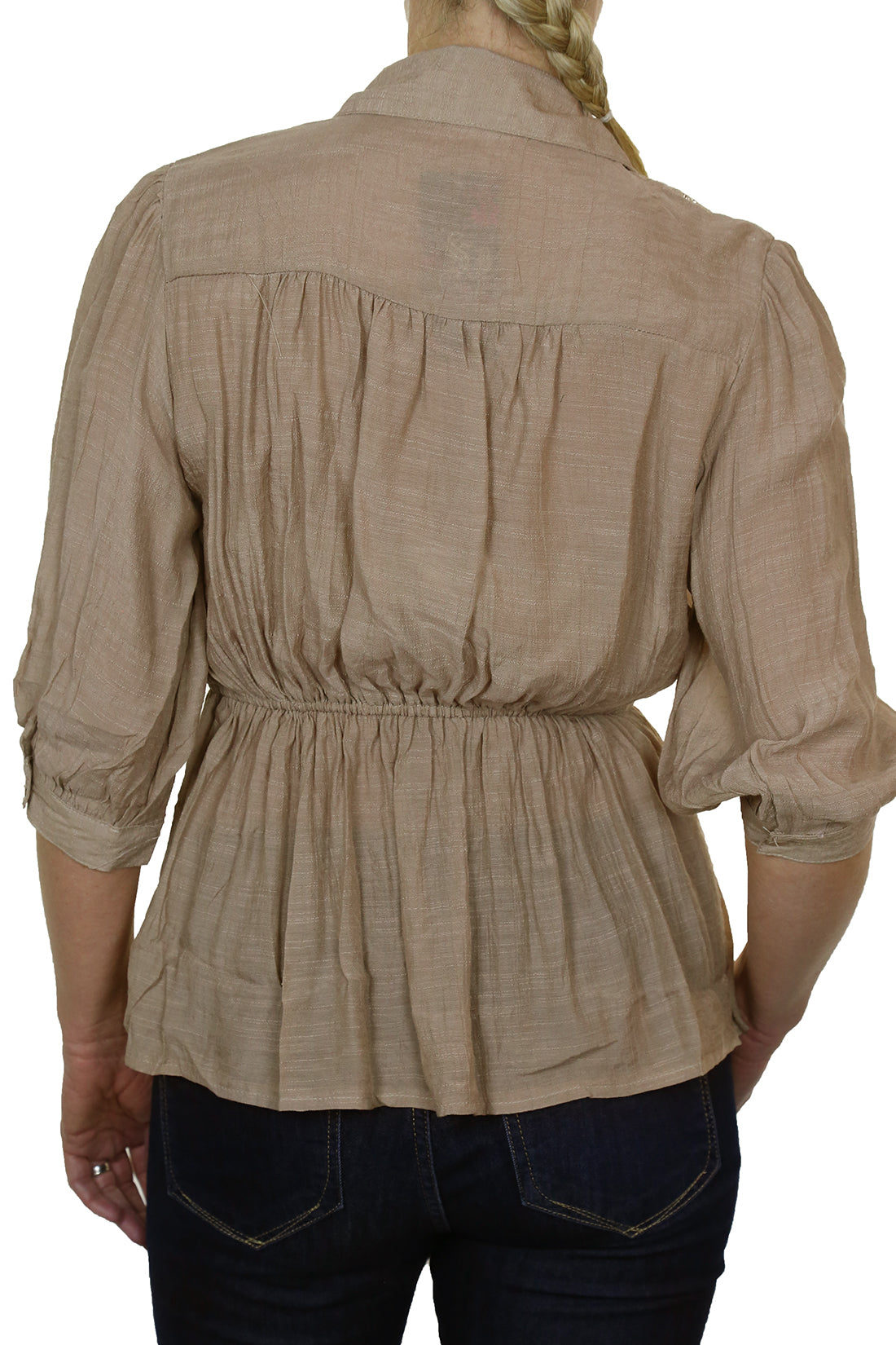 Crochet Lace Shirt Top With Frill Detail Light Brown
