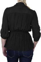 Crochet Lace Shirt Top With Frill Detail Black
