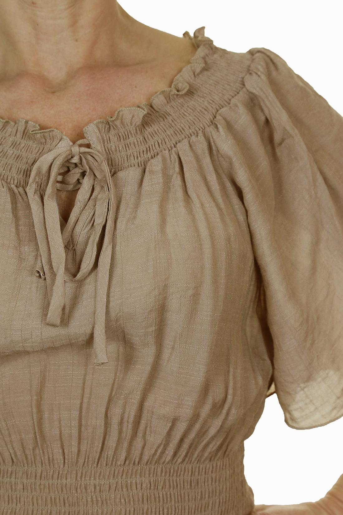 Gypsy Tunic Top Textured Sheen Fabric Beige