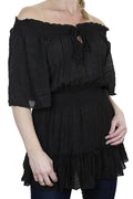 Gypsy Tunic Top Textured Sheen Fabric Black