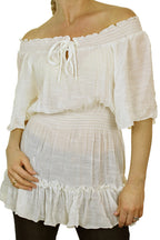 Gypsy Tunic Top Textured Sheen Fabric Cream