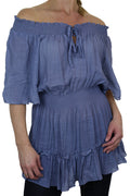 Gypsy Tunic Top Textured Sheen Fabric Blue
