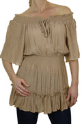 Gypsy Tunic Top Textured Sheen Fabric Beige