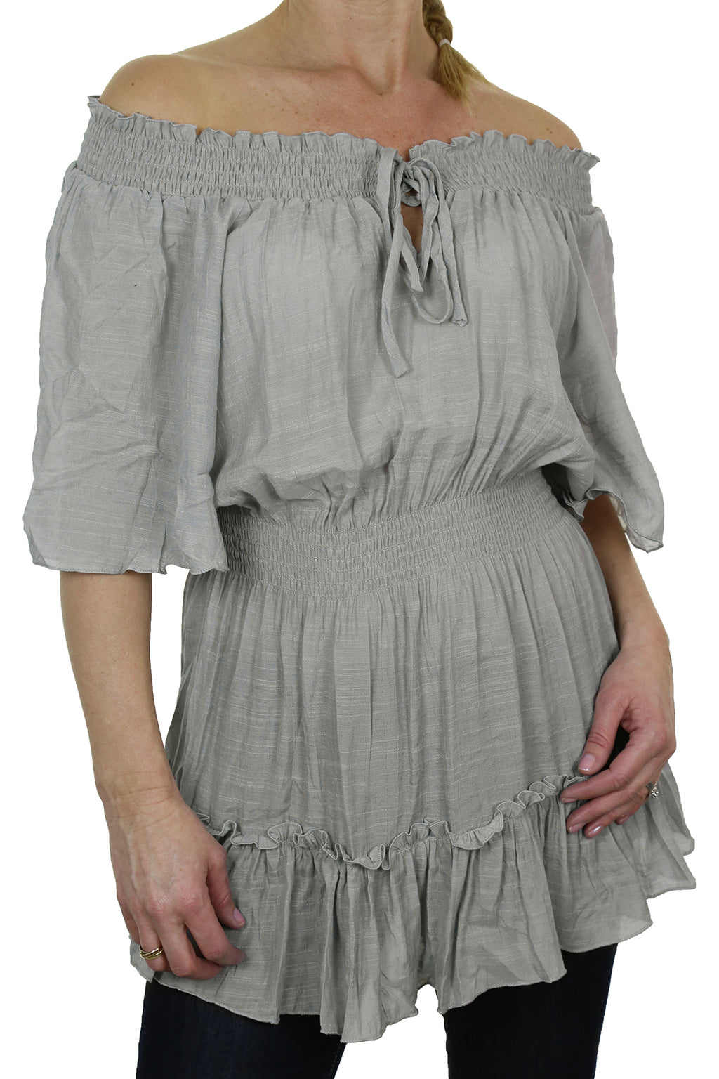Gypsy Tunic Top Textured Sheen Fabric Grey