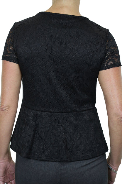 Stretch Lace Peplum Top Fully Lined Black