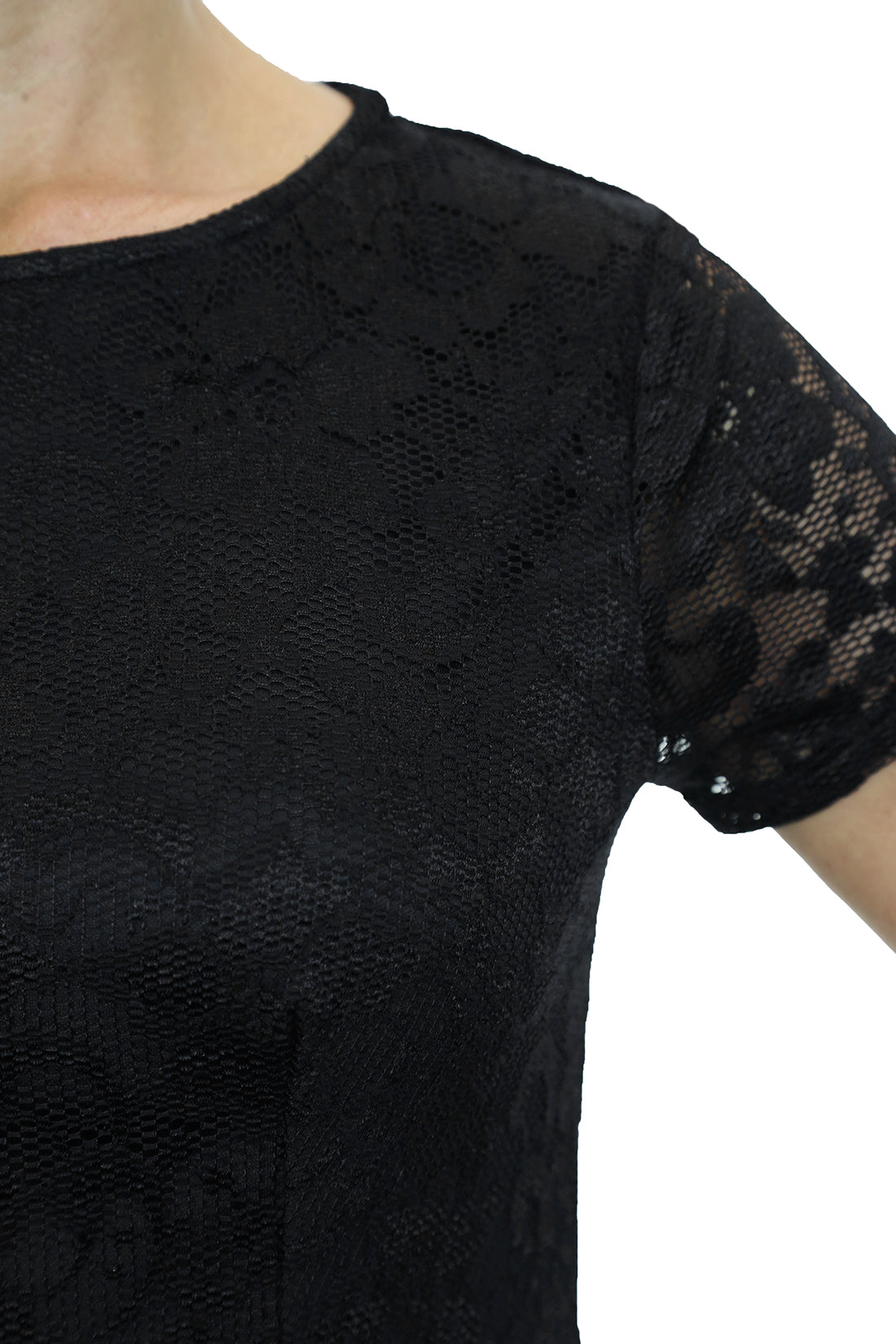 Stretch Lace Peplum Top Fully Lined Black