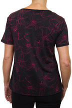 Floral Print Top Stretch With Sheen Black/Pink