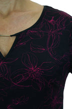 Floral Print Top Stretch With Sheen Black/Pink