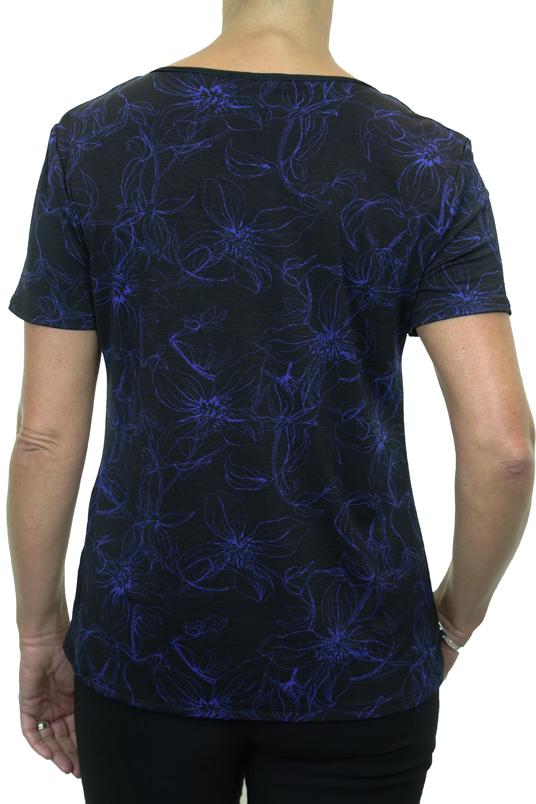 Floral Print Top Stretch With Sheen Black/Blue