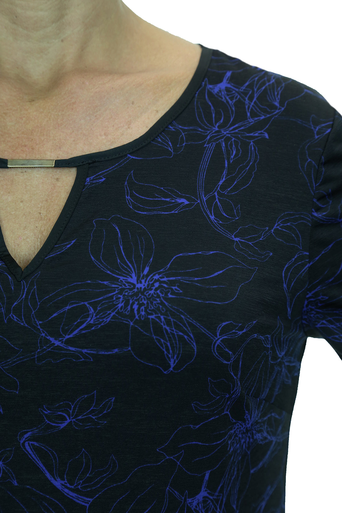 Floral Print Top Stretch With Sheen Black/Blue