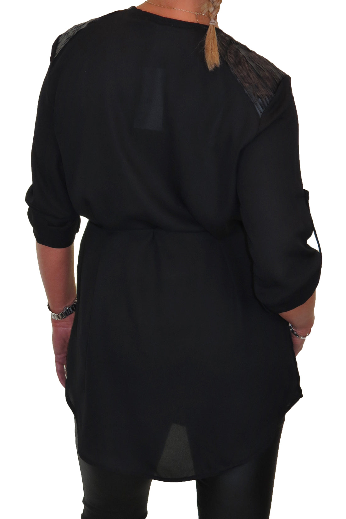 Tunic Shirt Top Fine Georgette with Zip Detail Black
