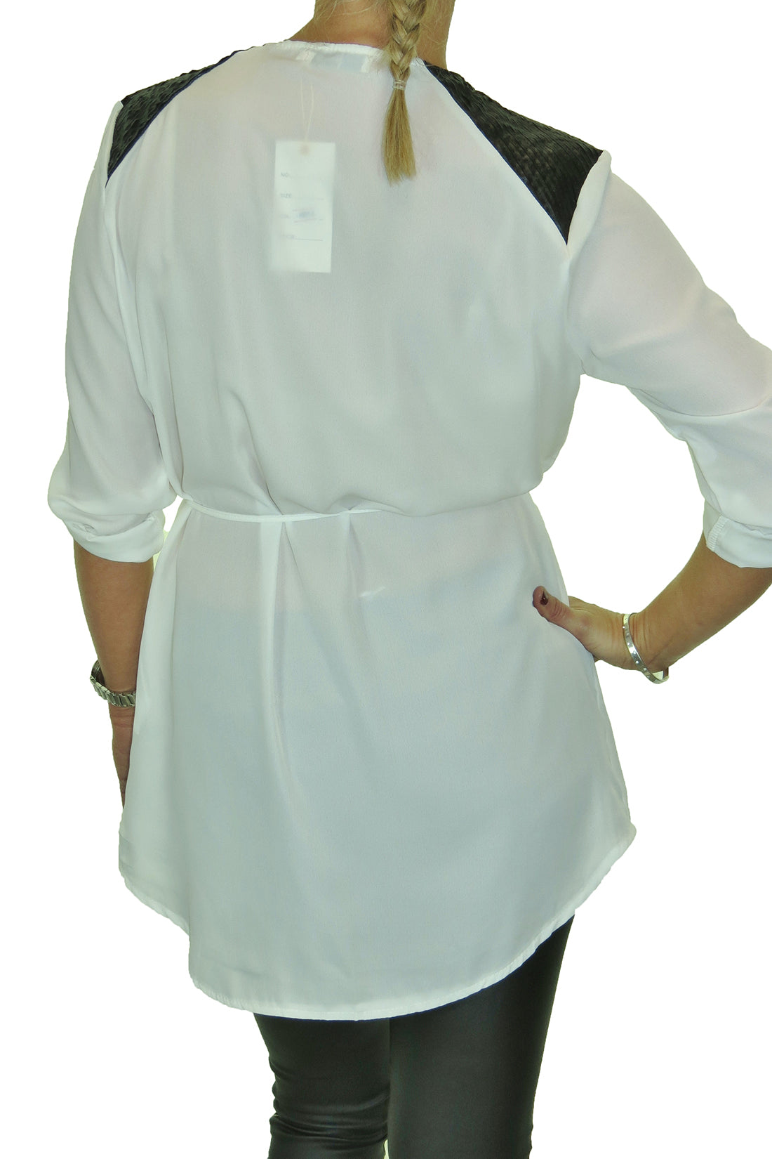 Tunic Shirt Top Fine Georgette with Zip Detail Off-White