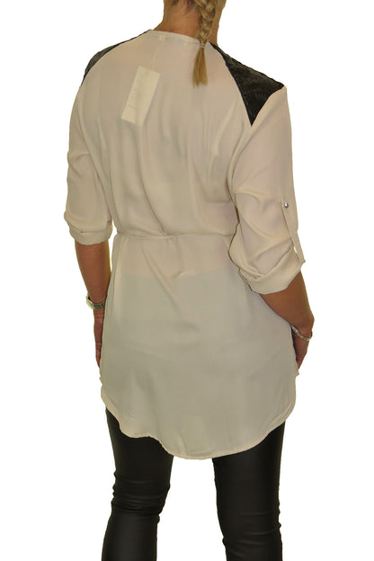 Tunic Shirt Top Fine Georgette with Zip Detail Beige