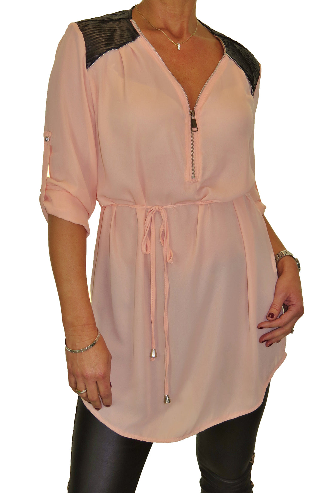 Tunic Shirt Top Fine Georgette with Zip Detail Orange