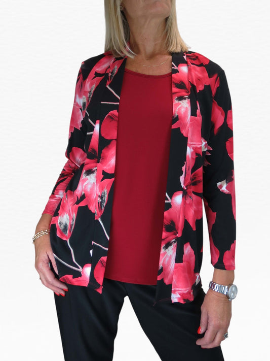 Women's 2 in 1 Cardigan With Attached Cami Top Red