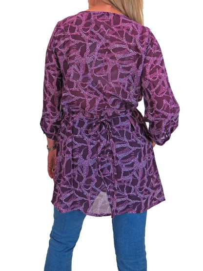 Loose Fit Tunic Shirt Top Print Chiffon Purple/Wine