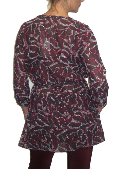 Loose Fit Tunic Shirt Top Print Chiffon Grey/Red