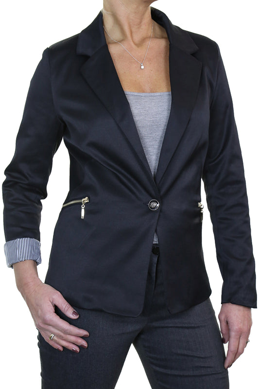Smart Lined Evening Blazer Jacket With Sateen Sheen Black