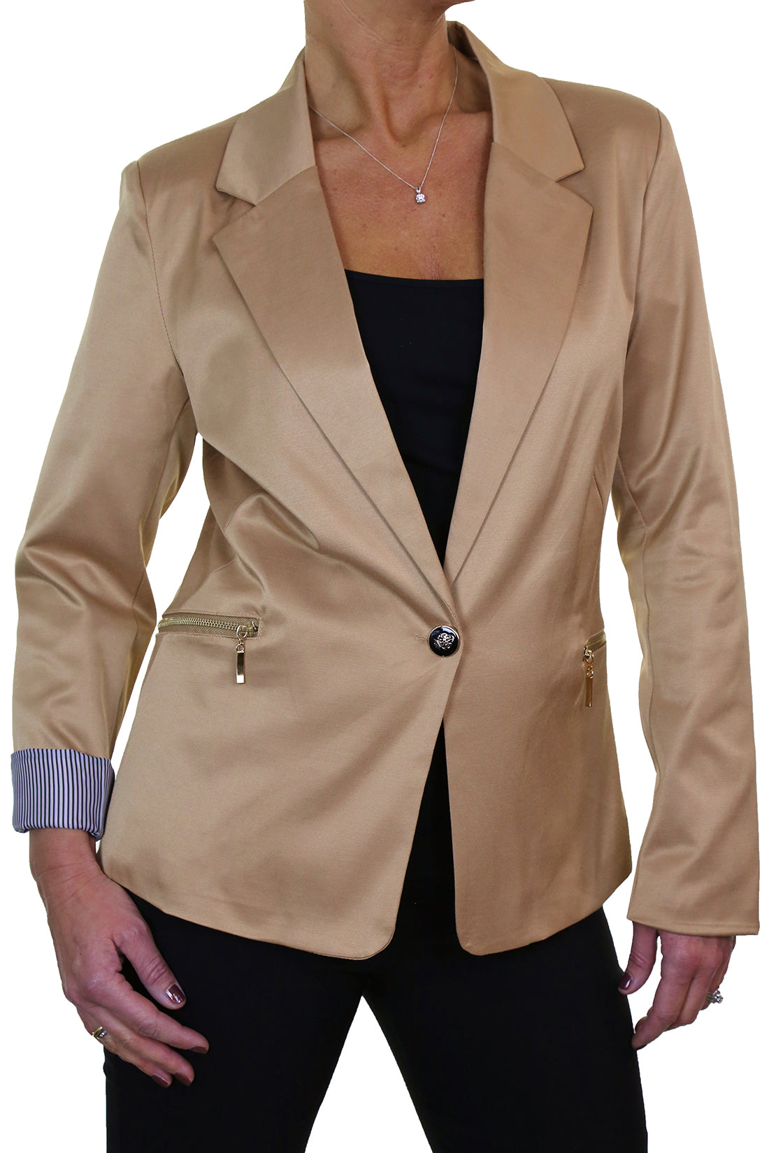 Smart Lined Evening Blazer Jacket With Sateen Sheen Beige