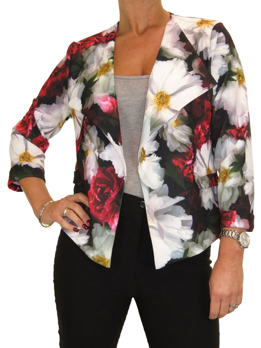 Lurex Glitter and Floral Jacket Cream Red