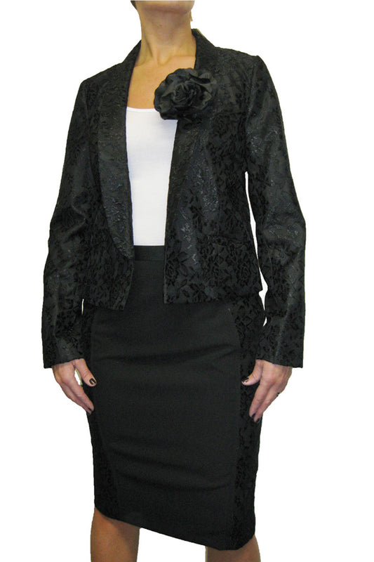 Black Lace Bolero Smart Pencil Skirt Suit