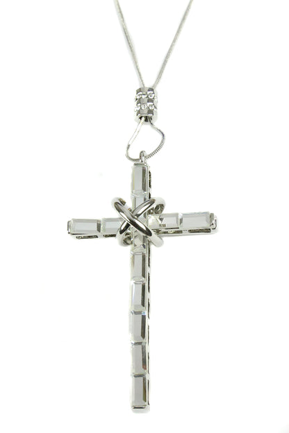 Cross Pendant Snake Chain Necklace Silver