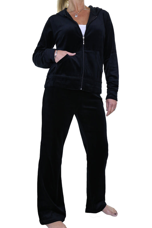 Soft Hooded Velour Tracksuit Black