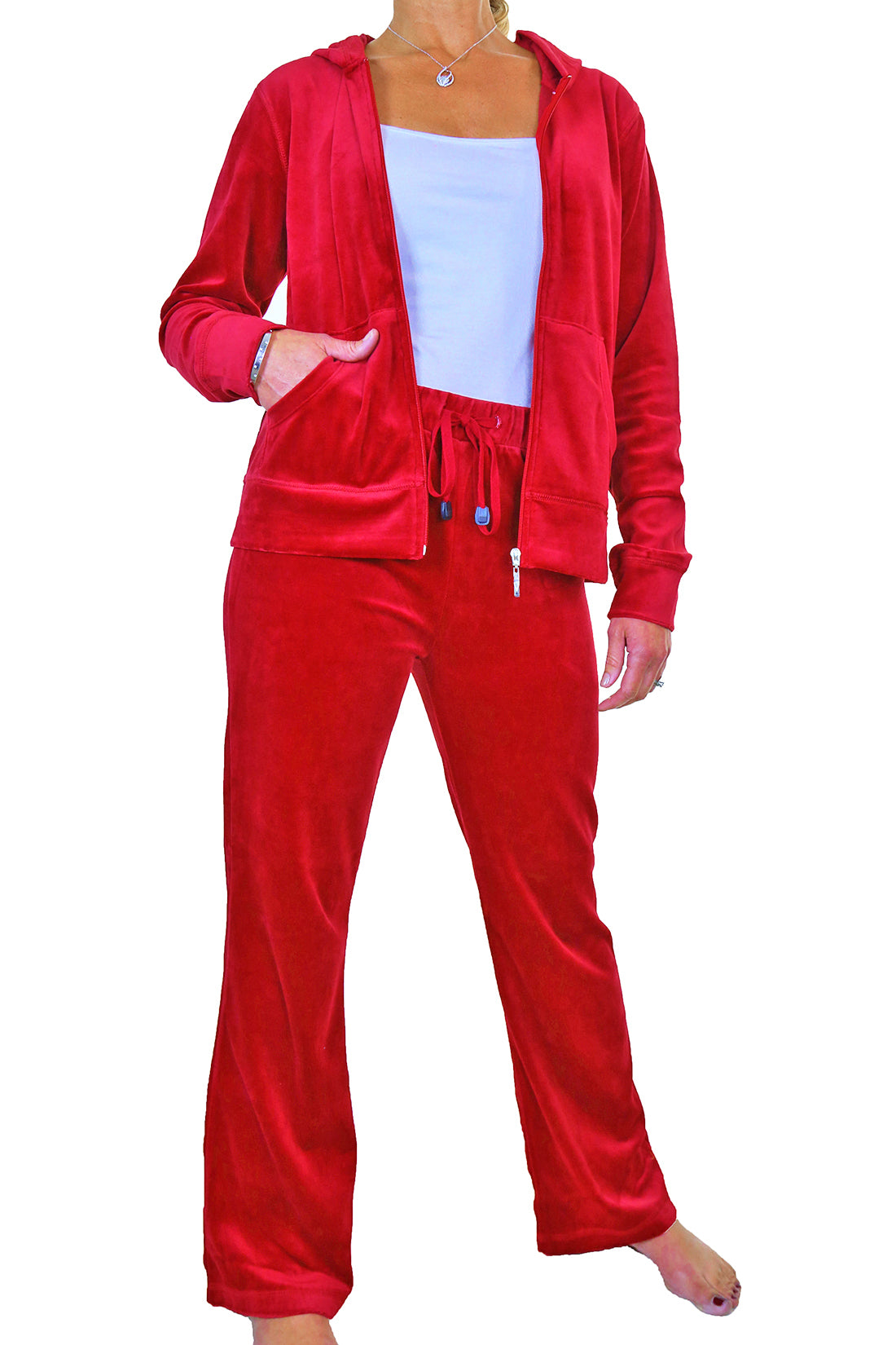 Soft Hooded Velour Tracksuit Bright Red