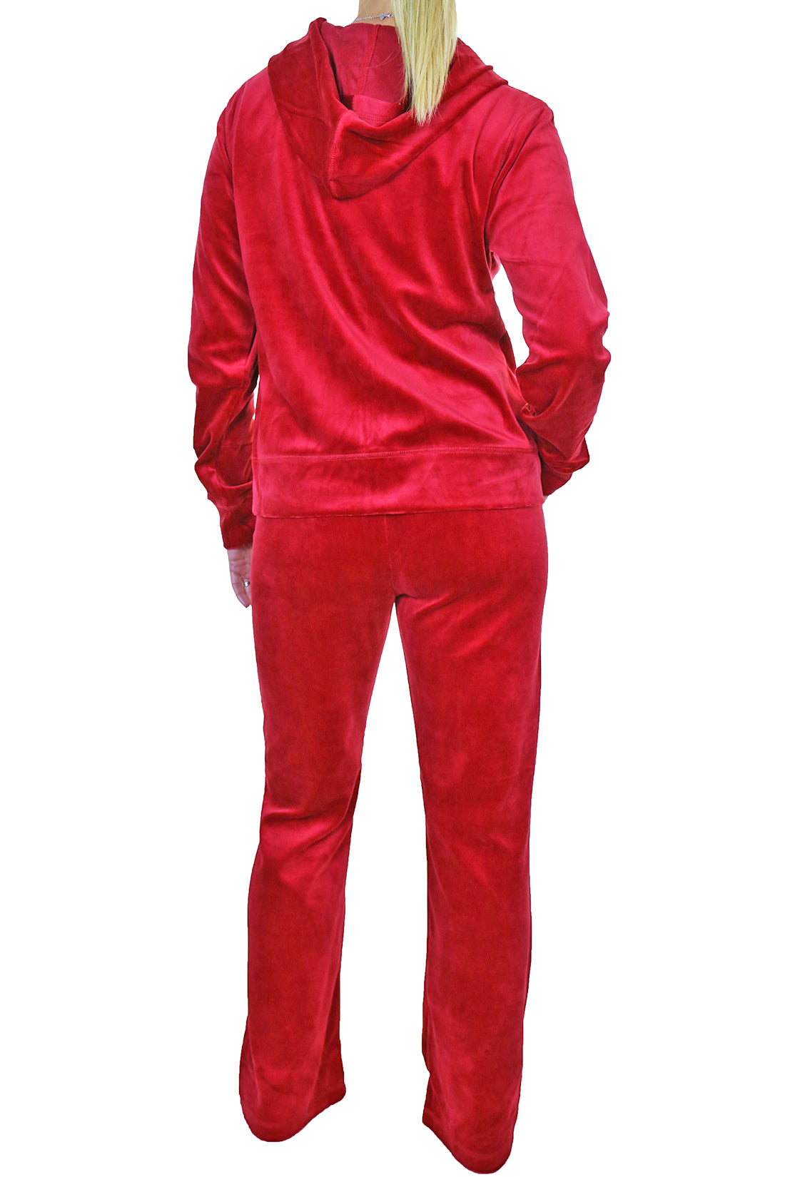 Soft Hooded Velour Tracksuit Bright Red