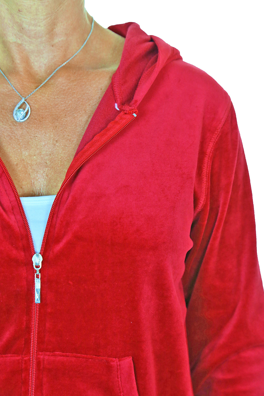 Soft Hooded Velour Tracksuit Bright Red