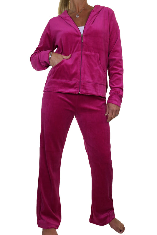 Soft Hooded Velour Tracksuit Pink