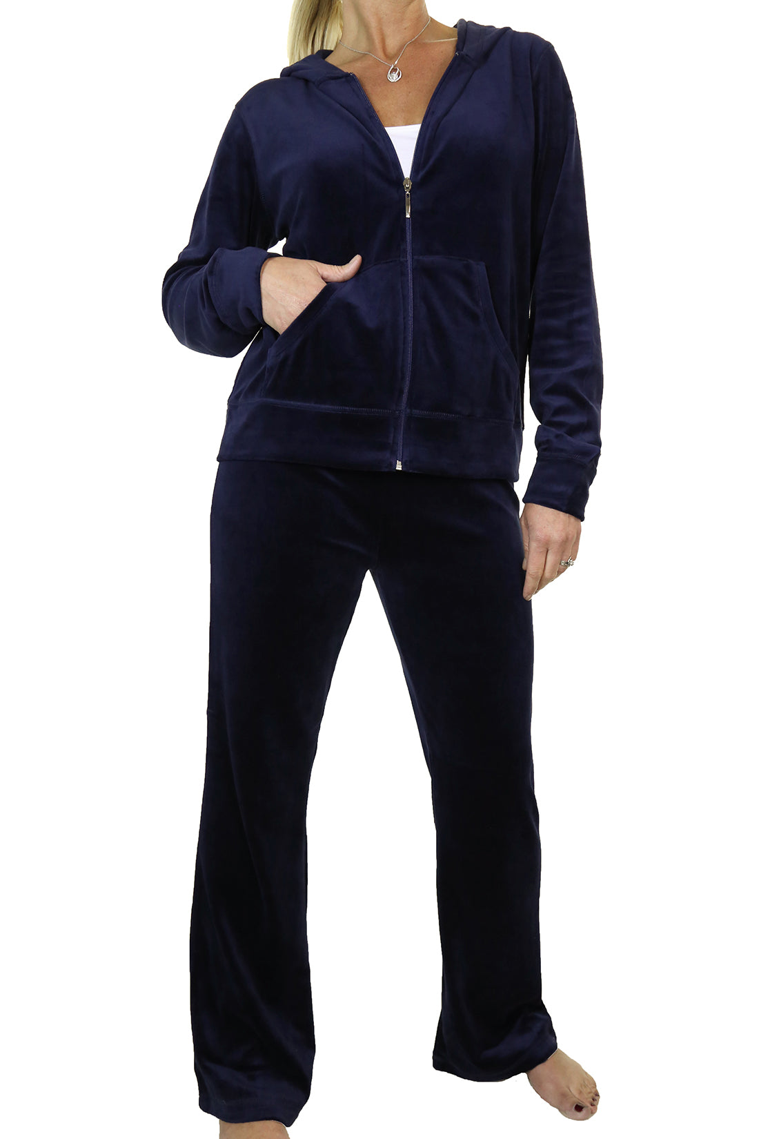 Soft Hooded Velour Tracksuit Blue