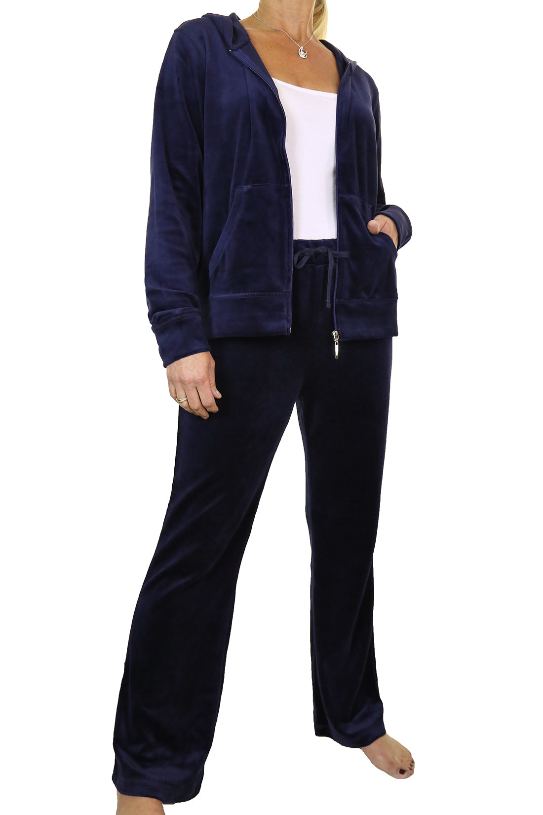 Soft Hooded Velour Tracksuit Blue