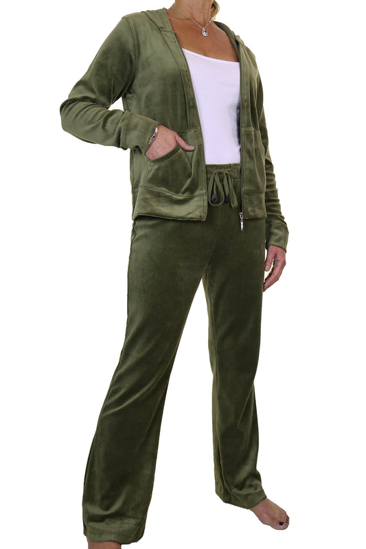 Soft Hooded Velour Tracksuit Green