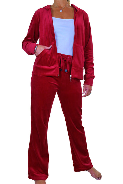 Soft Hooded Velour Tracksuit Red