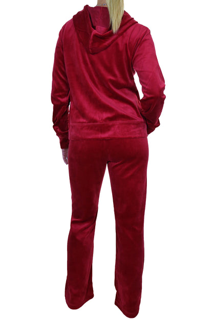 Soft Hooded Velour Tracksuit Red