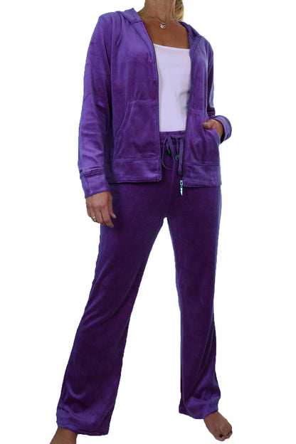 Soft Hooded Velour Tracksuit Purple