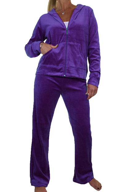 Soft Hooded Velour Tracksuit Purple