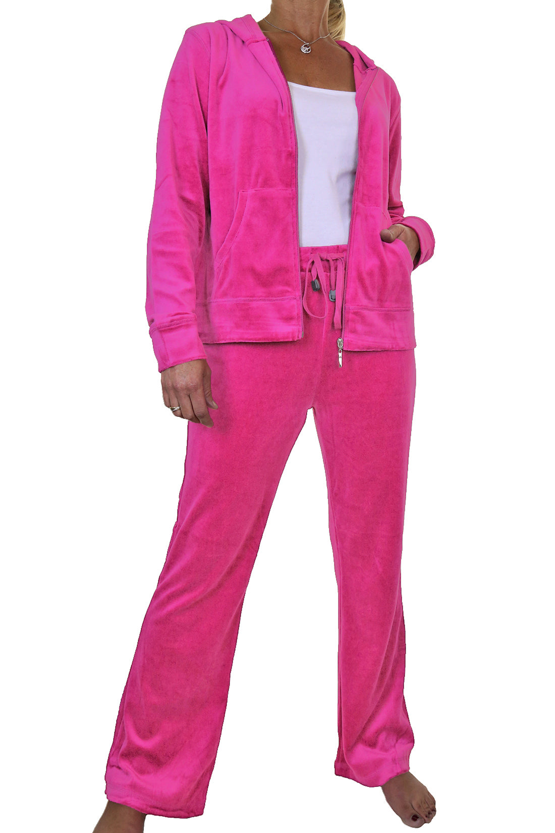 Soft Hooded Velour Tracksuit Hot Pink